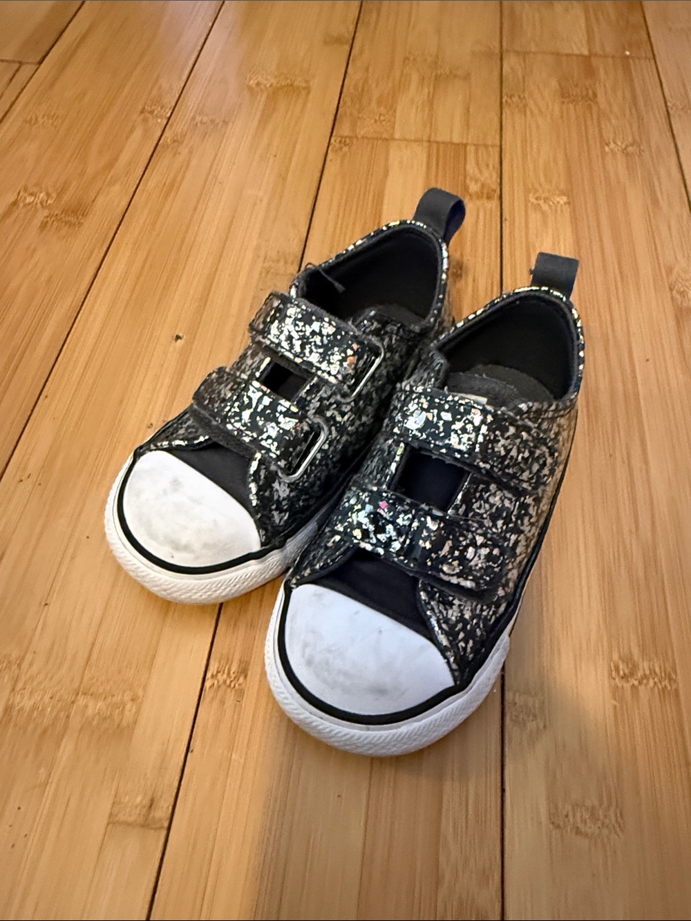 Kids Converse Glitter Black Velcro Sneakers 7